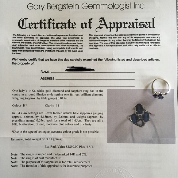 14Kt white gold diamond and sapphire ring - Picture 2 of 4